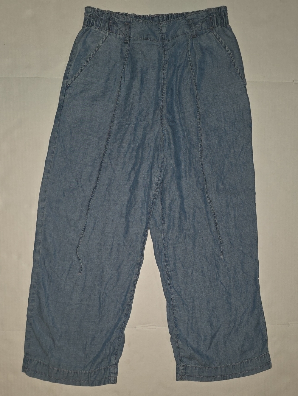 American Eagle Outfitters Chambray Wide-Leg Denim-Look Pants in Blue